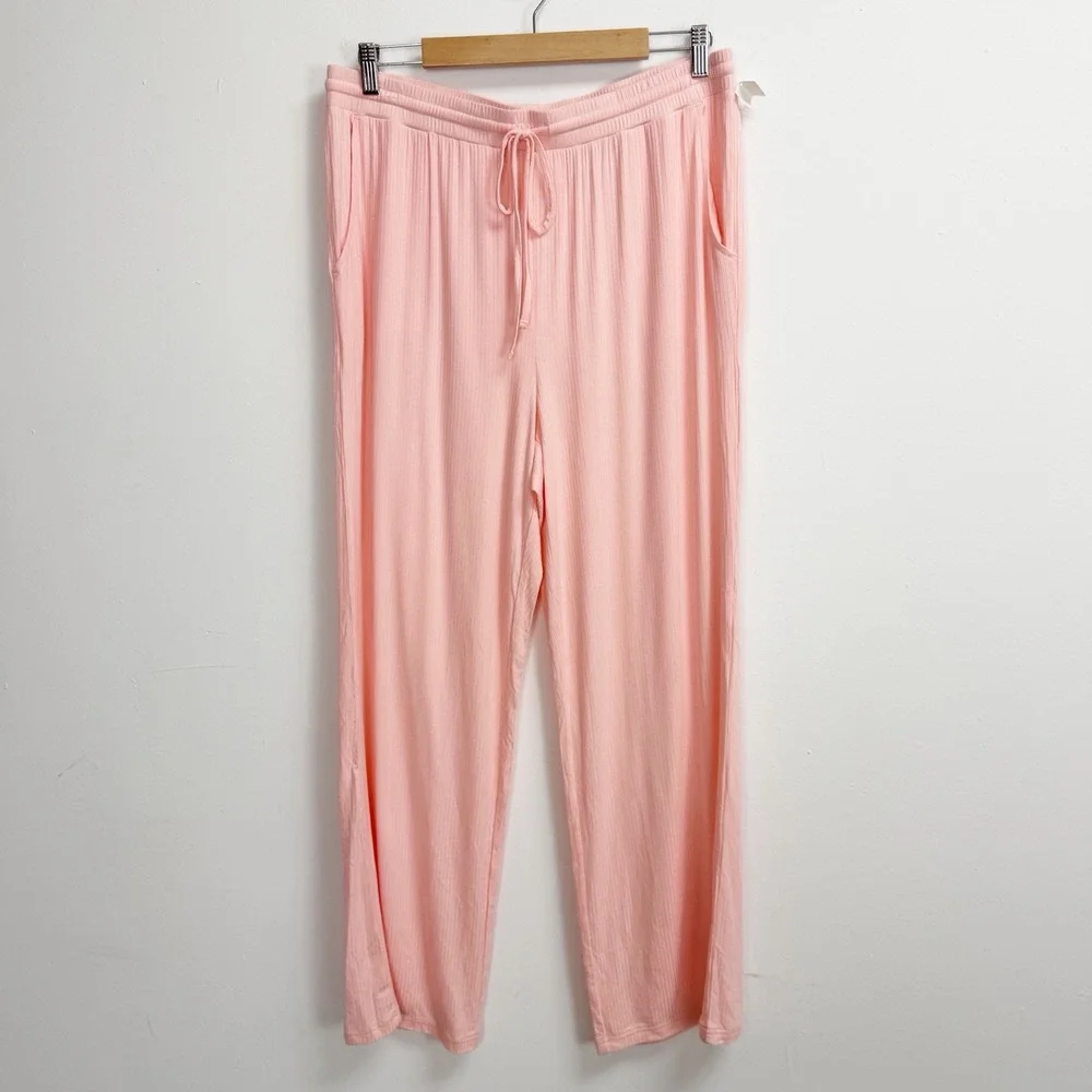 State of Day Pants Womens Large Orange Ribbed Pajamas PJS Drawstring Pockets NWT